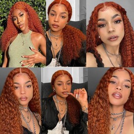 QEUOPE Ginger Kinkycurly Bundles Human Hair Color 350 Double Weft Brazilian Hair Extensions Burnt Orange Deep Curly Wet and Wavy Bundles Silky and Soft for Black Women 8 10 12 Inch