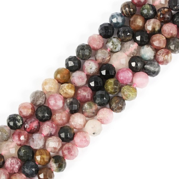 6mm Multicolor Tourmaline Faceted Gemstone Round Loose Beads Strand 15.5-16"