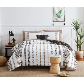 Geniospin Geniospin King Size Comforter Set, Boho Bed in a Bag 8-Pieces Bedding Set, Reversible Aztec Design with Soft Microfiber, Lightweight, Warm and Breathable (Brown, 102x90 Inches)