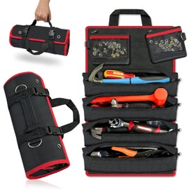 WETT Roll Up Tool Bag, 22-Inch Heavy Duty Tool Organizer Bag with Detachable Pockets, 6 Tool Pockets Black Rollup Storage Pouch Organization for Tools and Accessories for Mechanics