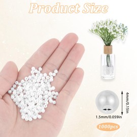 JJUNW Pack of 1000 Faux Pearls, White, 4 mm Beads for Crafts, Round Artificial Beads, Small Beads for Sew-On Jewellery Making, Bracelets, Necklaces, Decoration, Crafts (4 mm)