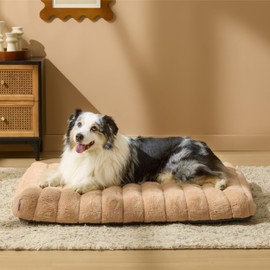 LE SURE Cute Orthopedic Dog Bed Large Sized Dog, Waterproof Chic Flat Pet Beds with Removable Washable Cover, Fuzzy Thick Egg Crate Foam Pet Mat for Indoor Use (36" x 27", Beige)