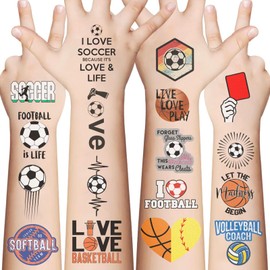 10 Sheets Ball Sport Temporary Tattoos for Kids, Basketball Football Baseball Soccer Sticker Gifts for Teen Girl Boys Home Activity Class Prizes Carnival Christmas Rewards (Sports)