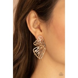 Paparazzi Jewelry Accessories - Butterfly Frills - Gold Earrings - NEW