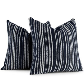 AmHoo Pack of 2 Textured Boucle Throw Pillow Covers Accent Striped Cozy Soft Decorative Couch Cushion Case for Chair Sofa Bedroom Living Room Home Decor 20 x 20-Inch Navy Blue