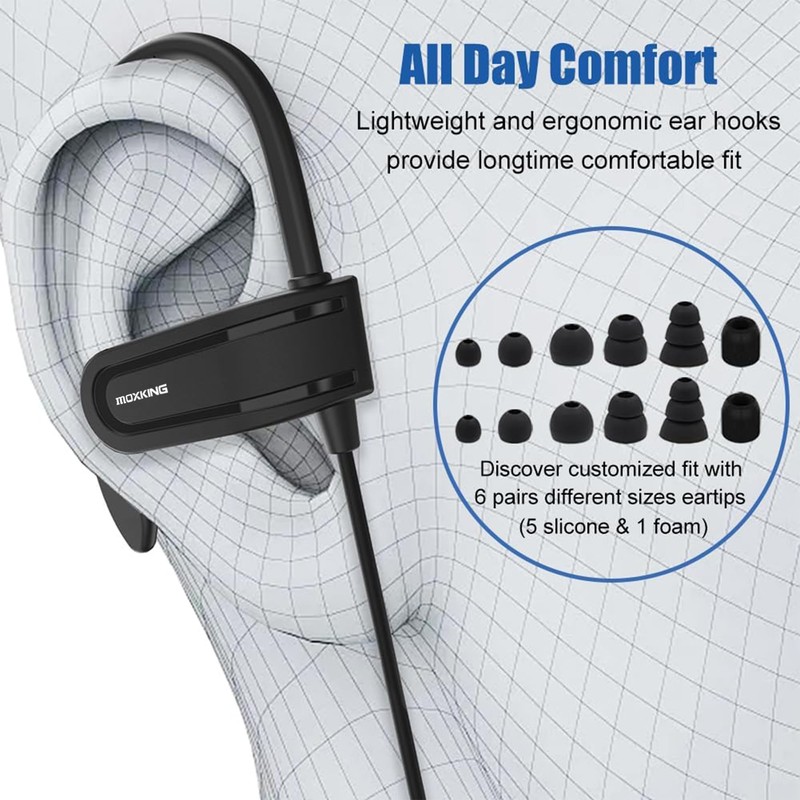 MOXKING Wired Earphone with Microphone Volume Control Ear Hook and