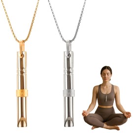 Breathlace Breathing Necklace, 2PCS Anxiety Whistle Breathing Necklace, Stainless Steel Anxiety Relief Breathlace Necklaces for Meditation, Stress Relaxation, Gold and Steel
