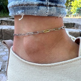 Made by Nami Stainless Steel Women's Anklet with Strong Lobster Clasp - Various Designs - Women's Anklet Gold or Silver - Girls Foot Jewellery - Gift for Her (Gold), Stainless Steel