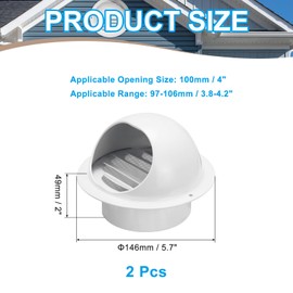 PATIKIL 4 Inch Vent Round Cover, 2 Pack Stainless Steel Exterior Wall Air Vent Louvered Soffit Vent Exhaust Outlet Hood for HVAC Ducting Exhaust Extractor Fan, White