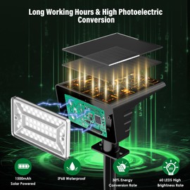 LAMKEEP Solar Lights Outdoor Waterproof IP68, Solar Spot Lights Outdoor with 60 LED 3 Lighting Modes & Auto On/Off, 2-in-1 Solars Landscape Light for Outside, Garden, Yard(Cool White, 4 Pack)