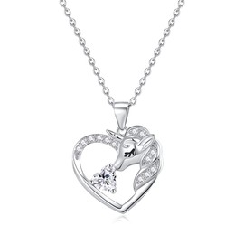 Love Heart Unicorns Gifts for Girls Initial Necklace, 18K White Gold Plated Unicorn Necklace for Teen Girls Unicorn Gifts 1CT Birthstone Necklace Girls Jewelry Unicorn Necklaces Unicorns Gifts for Girls Women (04-April-Whate Topaz)