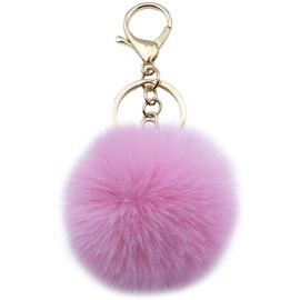 Xsclpomddy Pom Pom Keychain Faux Fur Ball Keychains Fluffy Keyring Tote Pendant Car Bag Soft Plush Charm,pink pink