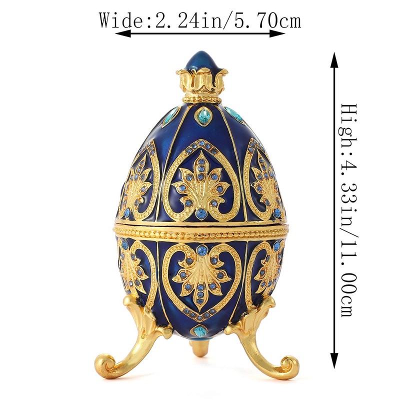 QIFU Hand Painted Blue Easter Egg Decorative Enamel Trinket Box