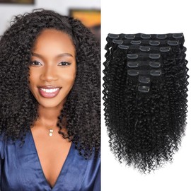 Kinky Curly Clip ins Human Hair 3C 4A Curly Clip in Hair Extensions for Black Women 8Pcs with 20Clips 120g/set 10A Brazilian Human Hair Natural Black 22 Inch
