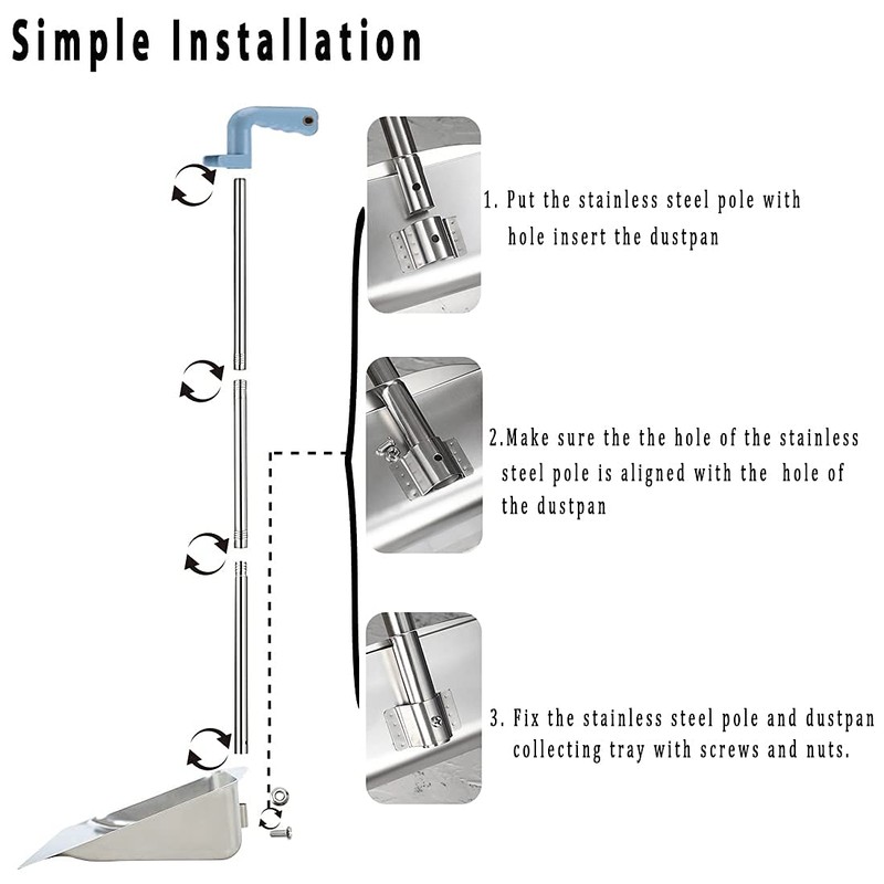 YONILL Dust Pans with Long Handle - Metal Upright Dustpan