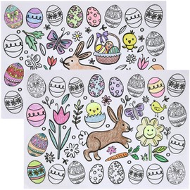 Iconikal Color-Your-Own 2-Sided Reversible Disposable Paper Place Mats, 14 x 10-inches, Easter, 22-Count