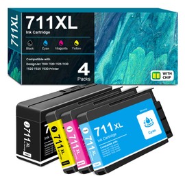 711 711XL 711L Ink Cartridges 4-Pack with Chip Replacement for HP 711XL CZ133A CZ130A CZ135A CZ132A Ink for DesignJet T100 T120 T125 T130 T520 T525 T530 Printer Ink (4-Pack, Black/Cyan/Magenta/Yellow)