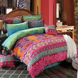 ABREEZE 3Pcs Bohemia Retro Bedding Ethnic Vintage Floral Duvet Cover Boho Bedding 100% Brushed Cotton Bedding Sets Damask Paisley Coloful Mandala Down Comforter Cover,Full