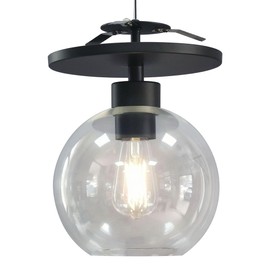 Worth Home Products - Instant Semi Flush Conversion Kit - Matte Black with Clear Glass Globe Shade - for Low & Tall Ceilings - Recessed Light Conversion Kit for LED E26 Recessed Mounted Cans