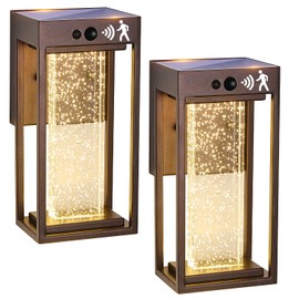 EERU 2Pk Oil Rubbed Bronze Solar Outdoor Sconces with 3 Modes Motion Sensor Crystal Exterior Light Fixtures with 4500K 250LM LED Outside Lights for House Waterproof Dusk to Dawn Solar Porch Lights