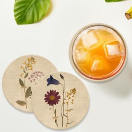 ANATTASOUL 9 Pcs Wood Coasters Sets for Drinks Vintage Flowers and Plants Colorful Wooden Cup Mat for Coffee Table Decor, 3.9" Desk Coasters for Home, Apartment, Office, Bar