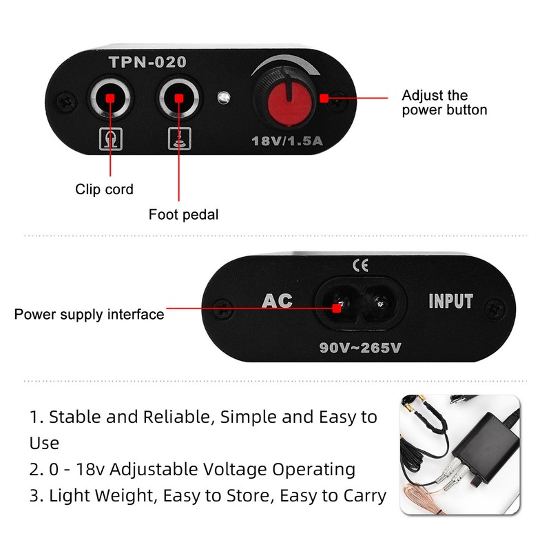 Rotary Tattoo Pen Set Power Supply Foot Pedal DC Clip