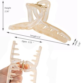 Kitiin Beige Hair Claw Clips for Thick/Fine/Thin Hair,Strong holding teeth interlocking Women Jaw Clips for Hair 3 Count In set(Jelly Beige)