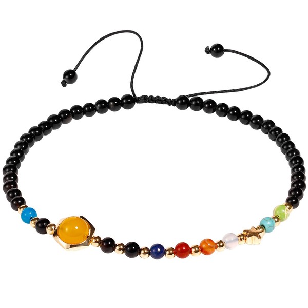 Lightock Real Crystals and Healing Stones Black Agate Beaded Anklet