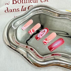 LWTZLW Summer French Tip Press on Nails Long Coffin False Nails Gradient Full Cover Glue ons Nails Leopard French Tip Square Acrylic Fake Nail Glossy Artificial Red Nail Reusable for Women