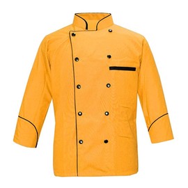 Men's Multi Color Chef Jacket/Light Weight Chef Coat With Contrast Black Piping(Size,S-5XL) (Yellow, 2X-Large)