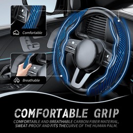 WOCOCN 2pcs Car Steering Wheel Cover,Anti-Skid Carbon Fiber Steering Wheel Protector for Men Women,Multiple Color Options,Universal for Most Car Interiors Accessories (Bright Bule)