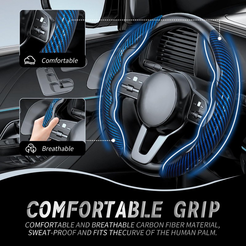 WOCOCN 2pcs Car Steering Wheel Cover,Anti-Skid Carbon Fiber Steering Wheel
