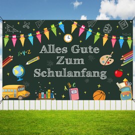 Einschulung Deko Banner, Alles Gute Zum Schulanfang Banner, Einschulung Mädchen Deko für Schulanfang Junge Mädchen 180 * 110cm Grün