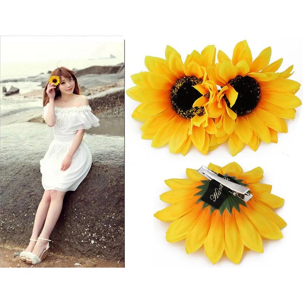 6PCS 4 inch Yellow Sunflower Hair Alligator Hairpin Hair Clips Clamp Barrettes Styling Accessories Ties Tools For Women Lady Girls Party Beach Vacation Wedding Bridal
