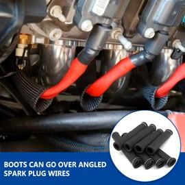Spark Plug Wires Boots Heat Shields, 1500° Protector Covers Sleeves 6 Inch Automotive Spark Plugs Heat Shields Cover for SBC BBC 350 454 &16Pcs Stainless Steel Wire Ties (8 Pcs, Black)