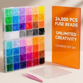 Fuse Beads 24000pcs 2.6mm Fuse Beads Set, 48 Colors Iron Beads for Kids DIY Crafts with Splicing Tool & Chain Accessories, Creative Gifts for Boys and Girls