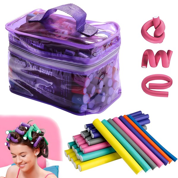 42 varillas Rodillos de Pelo sin Calor, Siete tamaños Espuma