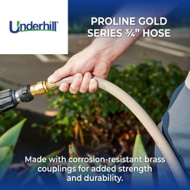 Underhill Proline Gold Series Commercial Garden Water Hose 50 ft, Lightweight, Heavy-Duty, Flexible, Kink Free, Industrial, 500 psi, H75-050PR0-G 3/4" x 50', Gold