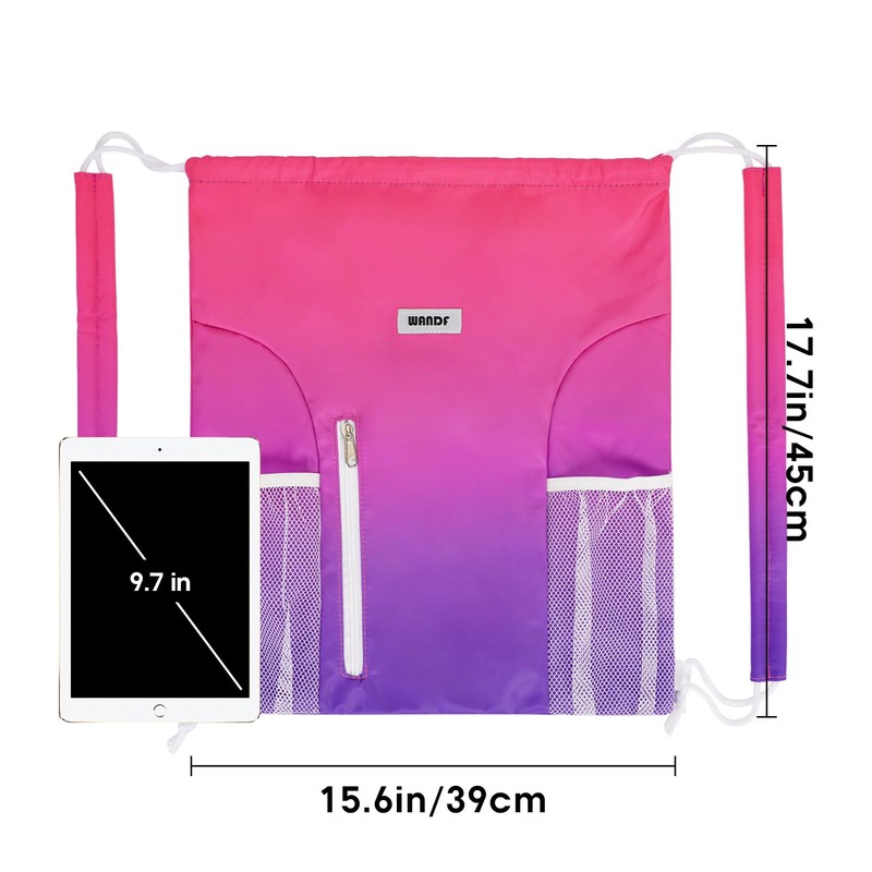 WANDF Drawstring Backpack with Shoulder Pad Sports Gym Backpack with