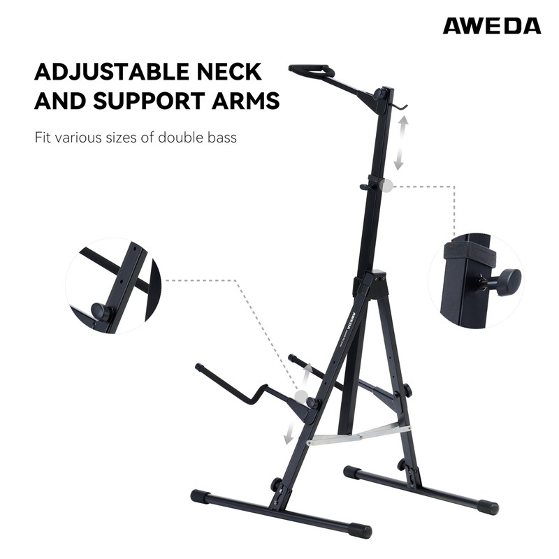 AWEDA Acoustic Double Bass Stand Adjustable Neck and Support Arms