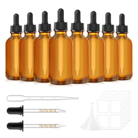 Bumobum Dropper Bottle 2 oz, 10 Pack Glass Eye Dropper Bottles with Labels and Funnel, Tincture Bottle with Measured Dropper - Leakproof Essential Oils Bottles