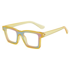 LJCZKA Quadratisch Blaulichtfilter Brille Damen Herren, Kristall Bling Dicker Rahmen Blaulichtbrille Eckig Anti-Müdigkeit Computerbrille für Gaming (Gelb)