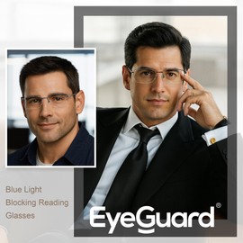 EYEGUARD Blue Light Blocking Reading Glasses for Men,Executive Style Half Frame Metal Computer Readers Spring Hinge Eyeglasses +1.00