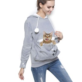 Jomago Womens Pet Carrier Thin Hoodies Kitten Puppy Pouch Shirts Animal Holder Hood Long Sleeve Sweatshirt Thin Grey