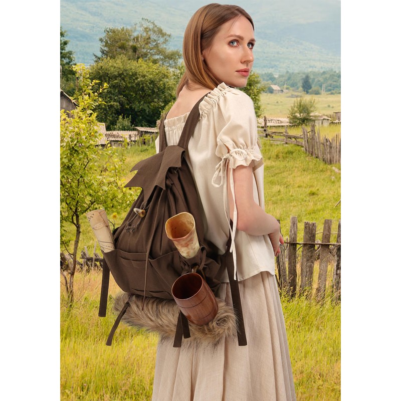 KUOIN Medieval Drawstring Backpack, Vinatge LARP Camping Renaissance Costume Accessories,