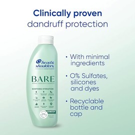 Head & Shoulders Champú anticaspa, hidratación calmante BARE, 1% piritiona de zinc, alivio del cuero cabelludo seco, libre de sulfatos, siliconas, tin