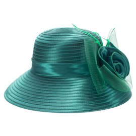 Lawliet Women Satin CRIN Wedding Occasion Wide Brim Sun Hat A433(Dark Green)