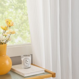 Home Brilliant Striped Sheer Curtains 2 Panels, White Net Curtains Privacy Protected, Rod Pocket Window Curtains for Living Room, 54" Width x 63" Drop, White