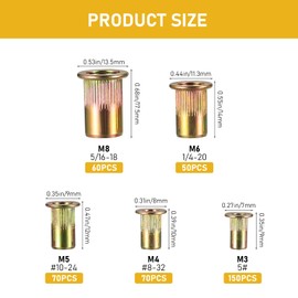 400pcs Rivet Nut Set Flat Head Threaded Rivets Nut Inserts Assortment Set Carbon Steel SAE UNC Rivets Nuts Nut Inserts 5# 8-32 10-24 1/4-20 5/16-18