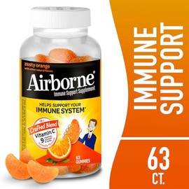 Airborne 750mg Vitamin C Immune Support Supplement Gummies for Adults, Zesty Orange Flavor, Gluten Free Crafted Blend with Powerful Antioxidants Vitam